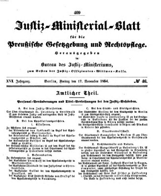 Justiz-Ministerialblatt für die preußische Gesetzgebung und Rechtspflege Freitag 17. November 1854