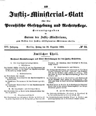 Justiz-Ministerialblatt für die preußische Gesetzgebung und Rechtspflege Freitag 29. Dezember 1854