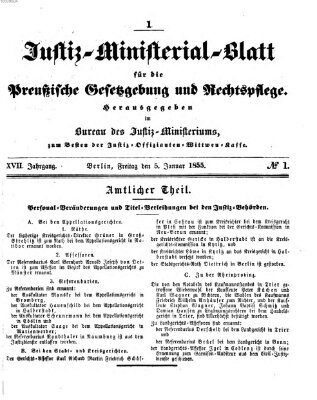 Justiz-Ministerialblatt für die preußische Gesetzgebung und Rechtspflege Freitag 5. Januar 1855