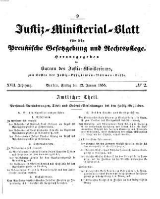 Justiz-Ministerialblatt für die preußische Gesetzgebung und Rechtspflege Freitag 12. Januar 1855