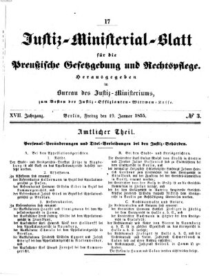 Justiz-Ministerialblatt für die preußische Gesetzgebung und Rechtspflege Freitag 19. Januar 1855