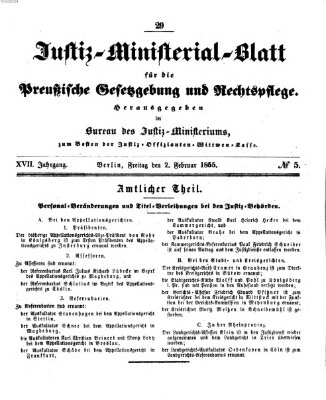 Justiz-Ministerialblatt für die preußische Gesetzgebung und Rechtspflege Freitag 2. Februar 1855