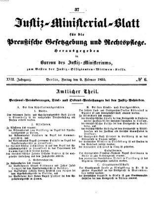 Justiz-Ministerialblatt für die preußische Gesetzgebung und Rechtspflege Freitag 9. Februar 1855