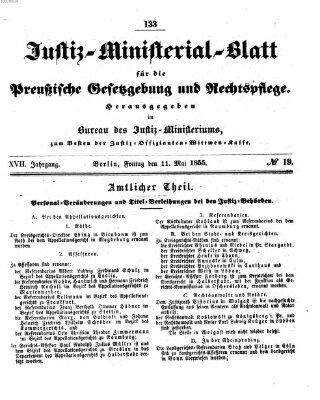 Justiz-Ministerialblatt für die preußische Gesetzgebung und Rechtspflege Freitag 11. Mai 1855