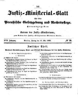 Justiz-Ministerialblatt für die preußische Gesetzgebung und Rechtspflege Freitag 18. Mai 1855