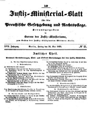 Justiz-Ministerialblatt für die preußische Gesetzgebung und Rechtspflege Freitag 25. Mai 1855