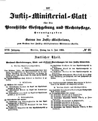 Justiz-Ministerialblatt für die preußische Gesetzgebung und Rechtspflege Freitag 6. Juli 1855