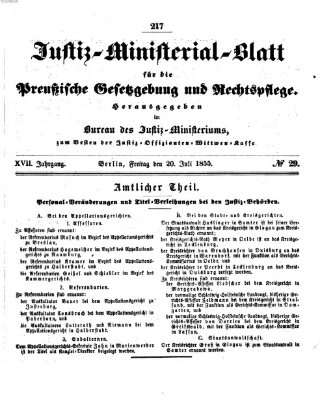 Justiz-Ministerialblatt für die preußische Gesetzgebung und Rechtspflege Freitag 20. Juli 1855