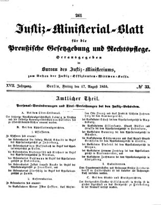 Justiz-Ministerialblatt für die preußische Gesetzgebung und Rechtspflege Freitag 17. August 1855