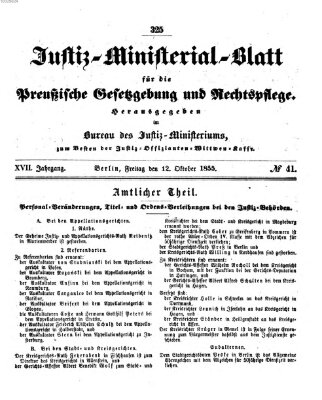 Justiz-Ministerialblatt für die preußische Gesetzgebung und Rechtspflege Freitag 12. Oktober 1855