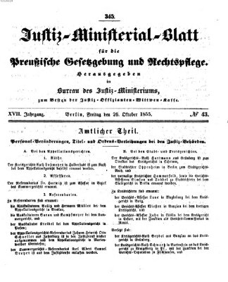 Justiz-Ministerialblatt für die preußische Gesetzgebung und Rechtspflege Freitag 26. Oktober 1855