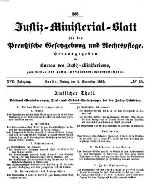 Justiz-Ministerialblatt für die preußische Gesetzgebung und Rechtspflege Freitag 9. November 1855