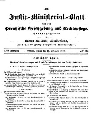 Justiz-Ministerialblatt für die preußische Gesetzgebung und Rechtspflege Freitag 16. November 1855