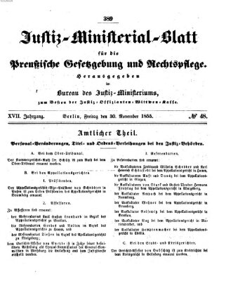 Justiz-Ministerialblatt für die preußische Gesetzgebung und Rechtspflege Freitag 30. November 1855