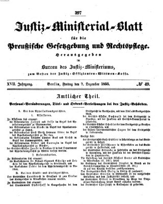 Justiz-Ministerialblatt für die preußische Gesetzgebung und Rechtspflege Freitag 7. Dezember 1855