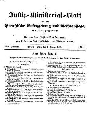 Justiz-Ministerialblatt für die preußische Gesetzgebung und Rechtspflege Freitag 4. Januar 1856