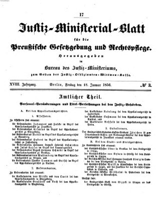 Justiz-Ministerialblatt für die preußische Gesetzgebung und Rechtspflege Freitag 18. Januar 1856