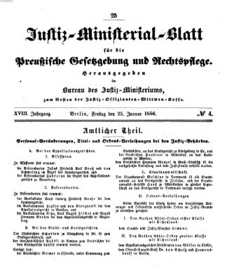 Justiz-Ministerialblatt für die preußische Gesetzgebung und Rechtspflege Freitag 25. Januar 1856