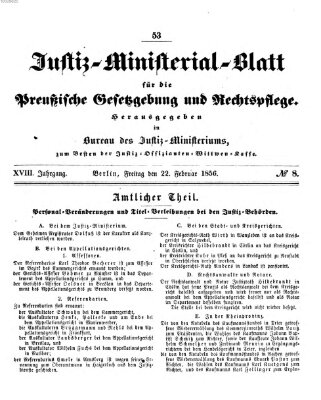 Justiz-Ministerialblatt für die preußische Gesetzgebung und Rechtspflege Freitag 22. Februar 1856