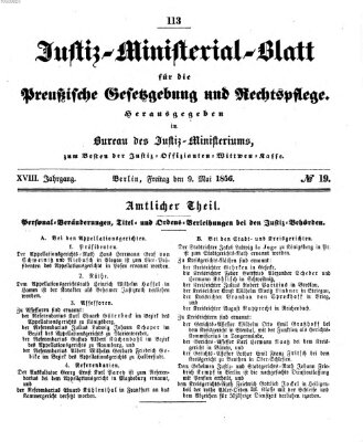 Justiz-Ministerialblatt für die preußische Gesetzgebung und Rechtspflege Freitag 9. Mai 1856