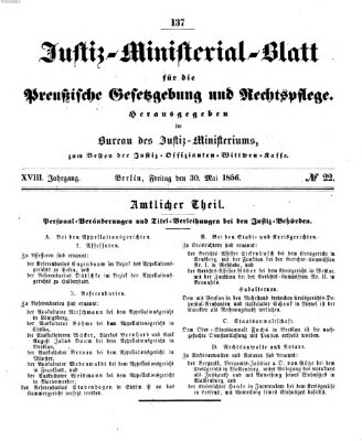 Justiz-Ministerialblatt für die preußische Gesetzgebung und Rechtspflege Freitag 30. Mai 1856