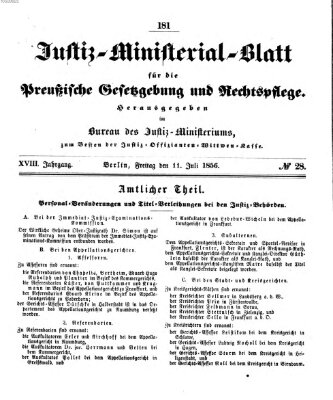 Justiz-Ministerialblatt für die preußische Gesetzgebung und Rechtspflege Freitag 11. Juli 1856