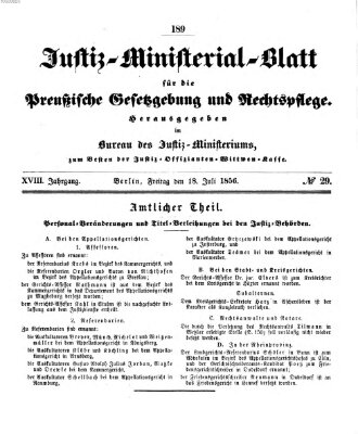 Justiz-Ministerialblatt für die preußische Gesetzgebung und Rechtspflege Freitag 18. Juli 1856