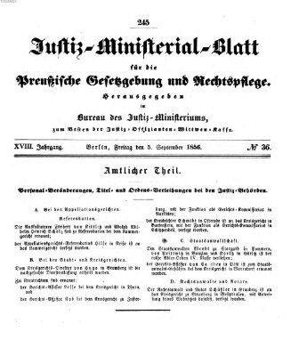 Justiz-Ministerialblatt für die preußische Gesetzgebung und Rechtspflege Freitag 5. September 1856