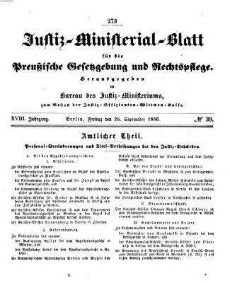 Justiz-Ministerialblatt für die preußische Gesetzgebung und Rechtspflege Freitag 26. September 1856