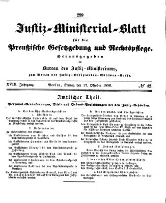 Justiz-Ministerialblatt für die preußische Gesetzgebung und Rechtspflege Freitag 17. Oktober 1856