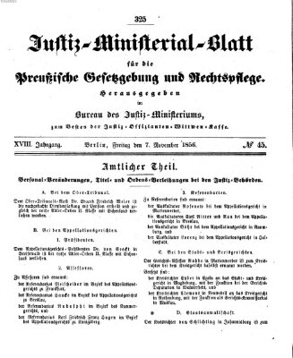 Justiz-Ministerialblatt für die preußische Gesetzgebung und Rechtspflege Freitag 7. November 1856