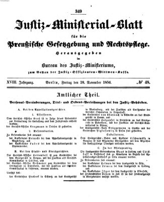 Justiz-Ministerialblatt für die preußische Gesetzgebung und Rechtspflege Freitag 28. November 1856