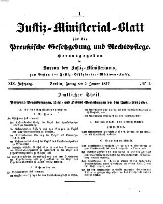 Justiz-Ministerialblatt für die preußische Gesetzgebung und Rechtspflege Freitag 2. Januar 1857