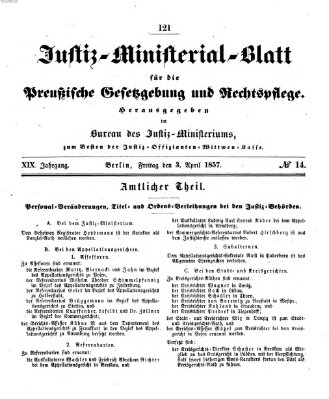 Justiz-Ministerialblatt für die preußische Gesetzgebung und Rechtspflege Freitag 3. April 1857