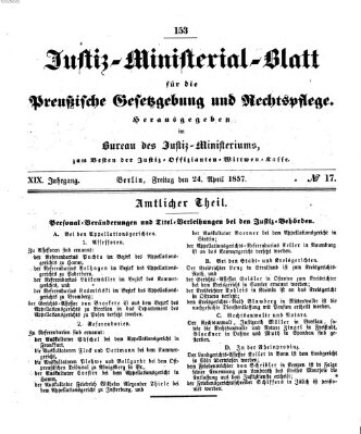 Justiz-Ministerialblatt für die preußische Gesetzgebung und Rechtspflege Freitag 24. April 1857