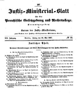 Justiz-Ministerialblatt für die preußische Gesetzgebung und Rechtspflege Freitag 29. Mai 1857