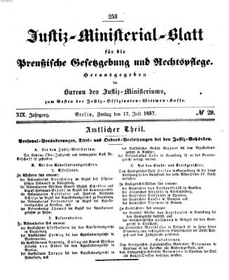 Justiz-Ministerialblatt für die preußische Gesetzgebung und Rechtspflege Freitag 17. Juli 1857