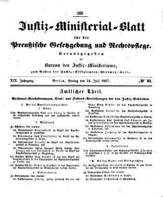 Justiz-Ministerialblatt für die preußische Gesetzgebung und Rechtspflege Freitag 24. Juli 1857