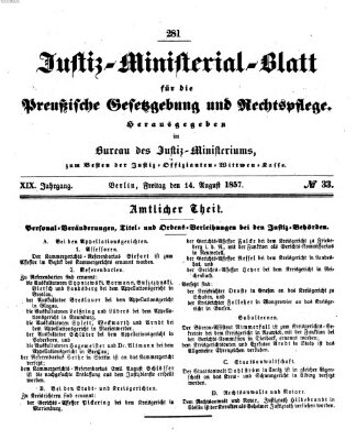 Justiz-Ministerialblatt für die preußische Gesetzgebung und Rechtspflege Freitag 14. August 1857