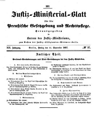 Justiz-Ministerialblatt für die preußische Gesetzgebung und Rechtspflege Freitag 11. September 1857