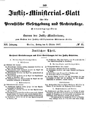 Justiz-Ministerialblatt für die preußische Gesetzgebung und Rechtspflege Freitag 9. Oktober 1857