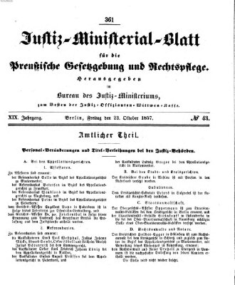 Justiz-Ministerialblatt für die preußische Gesetzgebung und Rechtspflege Freitag 23. Oktober 1857