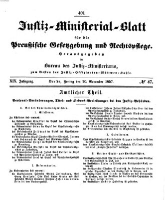 Justiz-Ministerialblatt für die preußische Gesetzgebung und Rechtspflege Freitag 20. November 1857