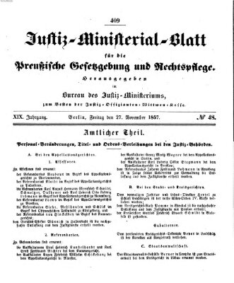 Justiz-Ministerialblatt für die preußische Gesetzgebung und Rechtspflege Freitag 27. November 1857