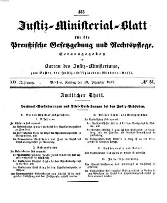 Justiz-Ministerialblatt für die preußische Gesetzgebung und Rechtspflege Freitag 18. Dezember 1857