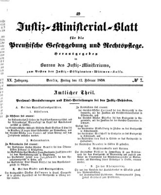 Justiz-Ministerialblatt für die preußische Gesetzgebung und Rechtspflege Freitag 12. Februar 1858