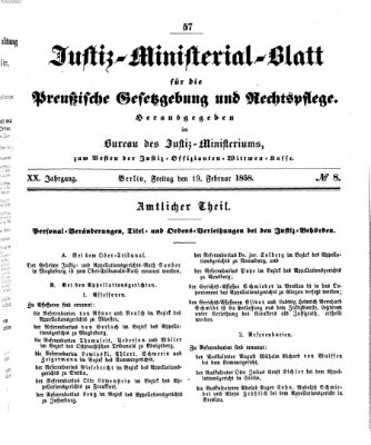 Justiz-Ministerialblatt für die preußische Gesetzgebung und Rechtspflege Freitag 19. Februar 1858