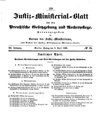 Justiz-Ministerialblatt für die preußische Gesetzgebung und Rechtspflege Freitag 9. April 1858