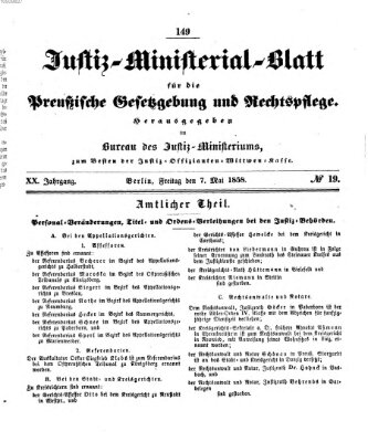 Justiz-Ministerialblatt für die preußische Gesetzgebung und Rechtspflege Freitag 7. Mai 1858