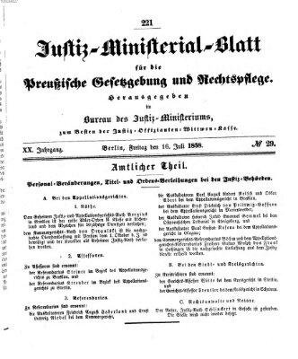 Justiz-Ministerialblatt für die preußische Gesetzgebung und Rechtspflege Freitag 16. Juli 1858